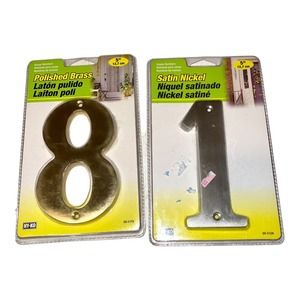 Hy-Ko 5" House Numbers, Satin Nickel 1 and Polished Brass 8